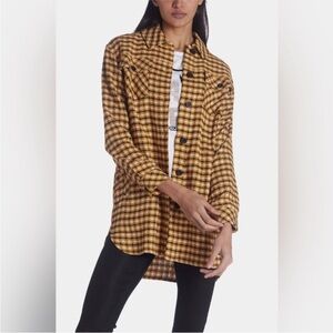 Karl Lagerfeld Women’s Plaid Long Button Down Jacket (Shacket)